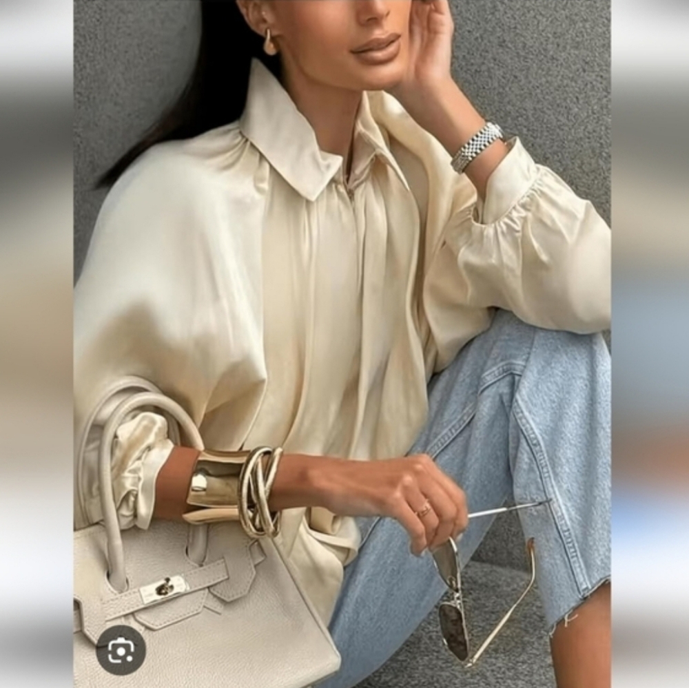 ZARA NWT Satin Bomber Jacket Puffed Cream Size M - Picture 12 of 16